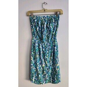 Lilly Pulitzer Windsor Strapless Dress 100% Cotton Pima Blue Floral Size XXS